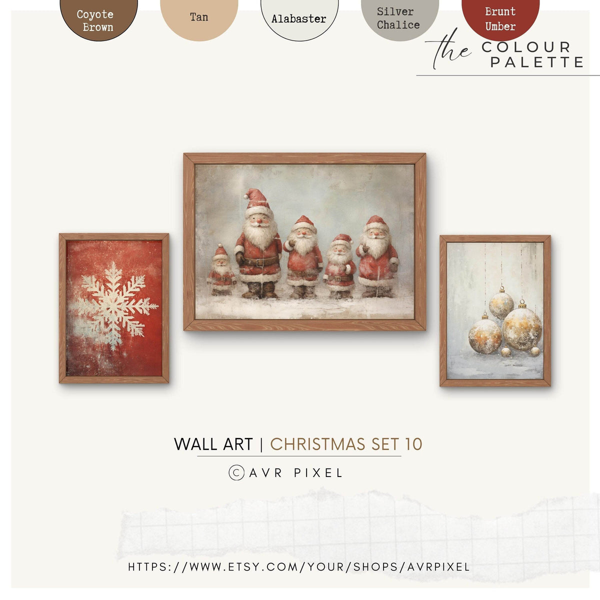 Christmas Wall Art |  Set - Santa Bauble  Snowflake Prints for Festive Home Decor _ Avr pixel - Avr Pixel