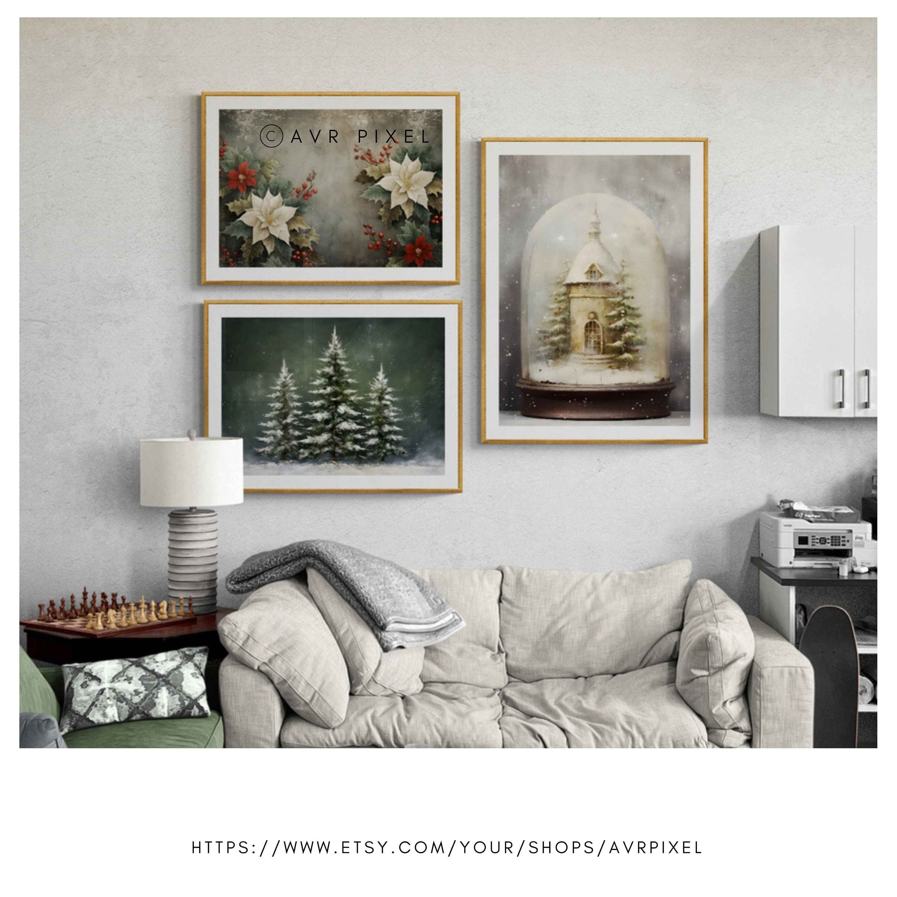 Vintage Christmas Prints Set: Farmhouse Winter Wall Art (PDF Download)