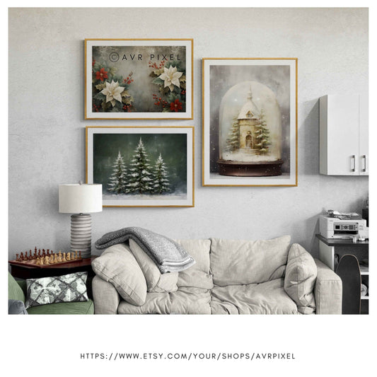 Vintage Christmas Prints Set: Farmhouse Winter Wall Art (PDF Download)