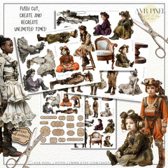 Steampunk Kids Ephemera Set: Vintage Junk Journal Kit (PDF Download)_JJES3SET21