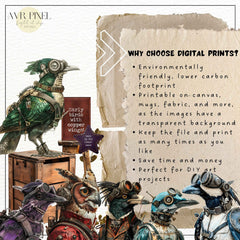 Vintage Steampunk Birds Gear Head Ephemera Kit | Printable Papers & Grunge Art (PDF Download)
