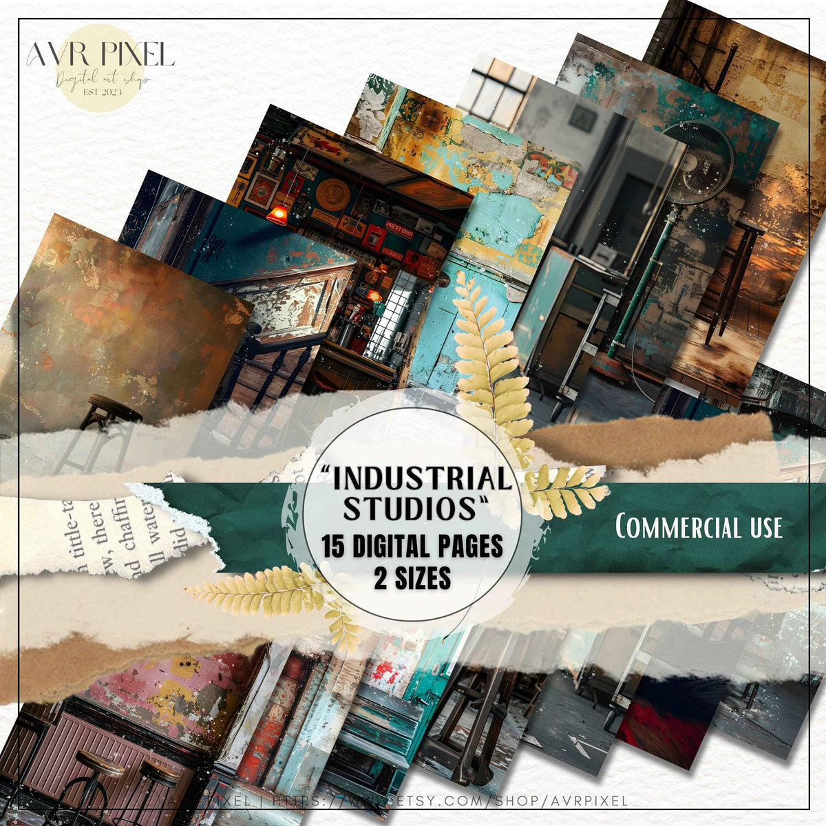 15 Vintage Industrial Junk Journal Digital Papers Set | Grungy Backgrounds for Crafts JJES12SET15