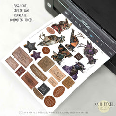 Vintage Steampunk Birds Gear Head Ephemera Kit | Printable Papers & Grunge Art (PDF Download)