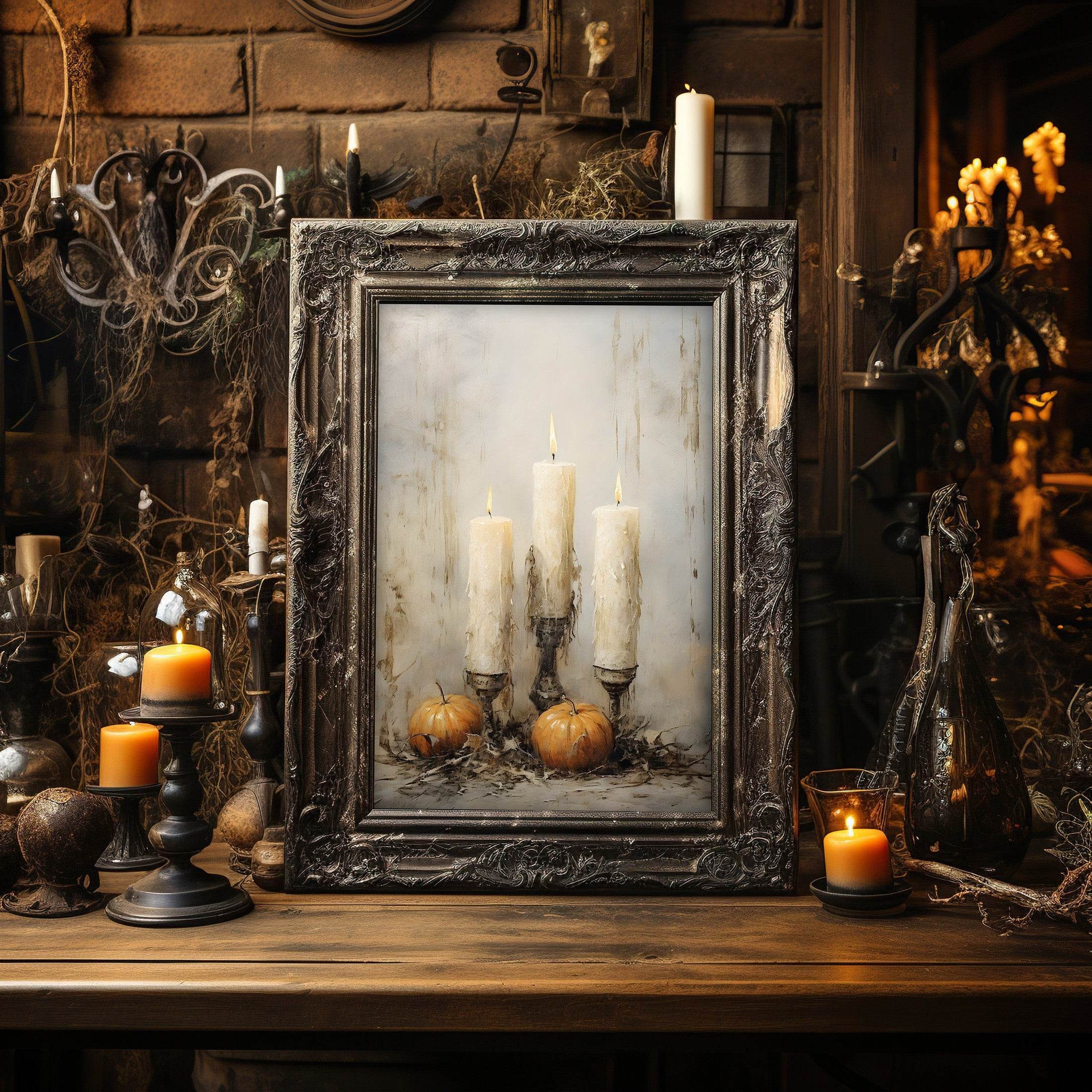 Halloween Wall Art | Spooky  Candle  | Vintage Oil Painting | Fall Home Decor, Rustic Autumn Print  WAS8P1 _ Avr pixel - Avr Pixel