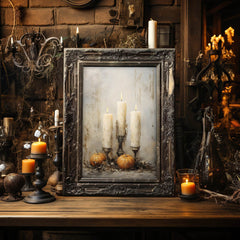 Halloween Wall Art | Spooky  Candle  | Vintage Oil Painting | Fall Home Decor, Rustic Autumn Print  WAS8P1 _ Avr pixel - Avr Pixel