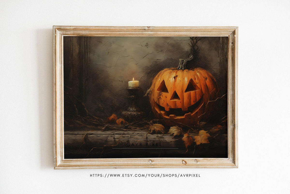 Halloween Wall Art | Jack OLantern Candle  - Spooky  Decor _ Avr pixel - Avr Pixel