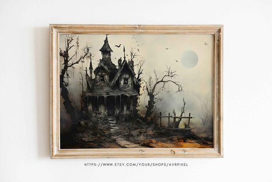 Whimsical Haunted House Print: Spooky Halloween Wall Art (PDF Download)