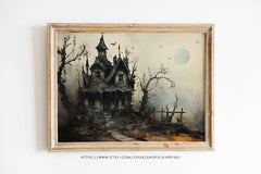 Whimsical Haunted House Print: Spooky Halloween Wall Art (PDF Download)