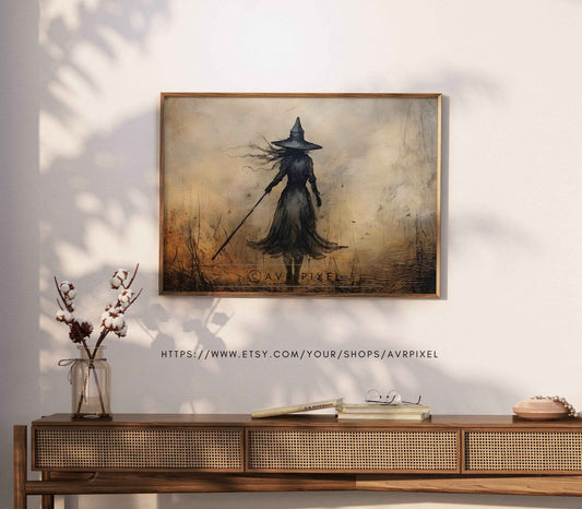 Halloween Wall Art - Vintage Witch Rustic Wiccan Printable Decor by Avr Pixel - Avr Pixel