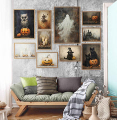 Halloween Wall Art Prints Set - 10 Spooky Prints of Ghosts, Witches, and Haunted Houses by Avr Pixel - Avr Pixel