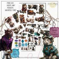 Steampunk Cats Clip Art: Victorian Ephemera, Junk Journal Kit (PDF Download)