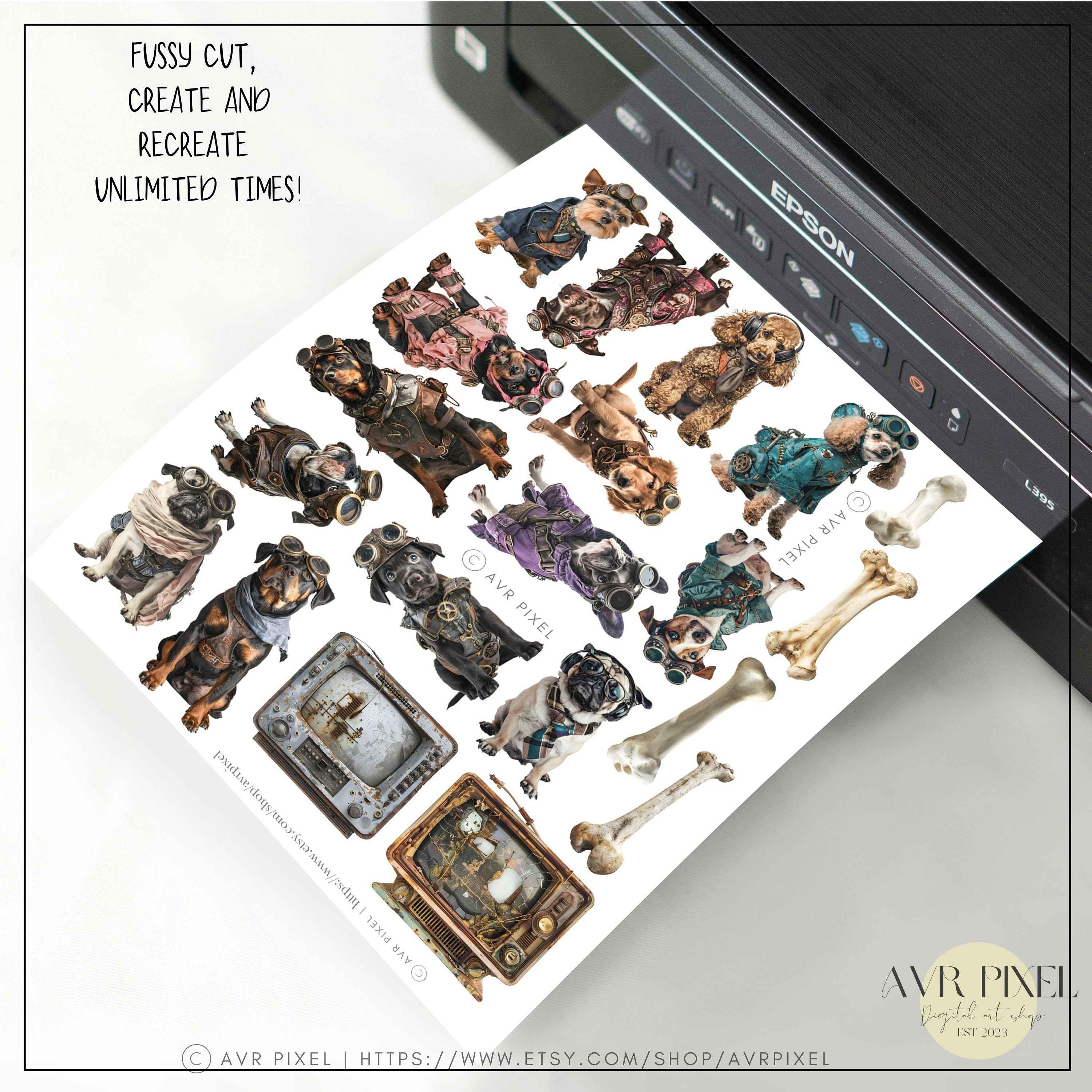 Steampunk Dogs Ephemera Set: Vintage Junk Journal Kit (PDF Download)_JJES13SET21