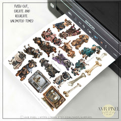 Steampunk Dogs Ephemera Set: Vintage Junk Journal Kit (PDF Download)_JJES13SET21