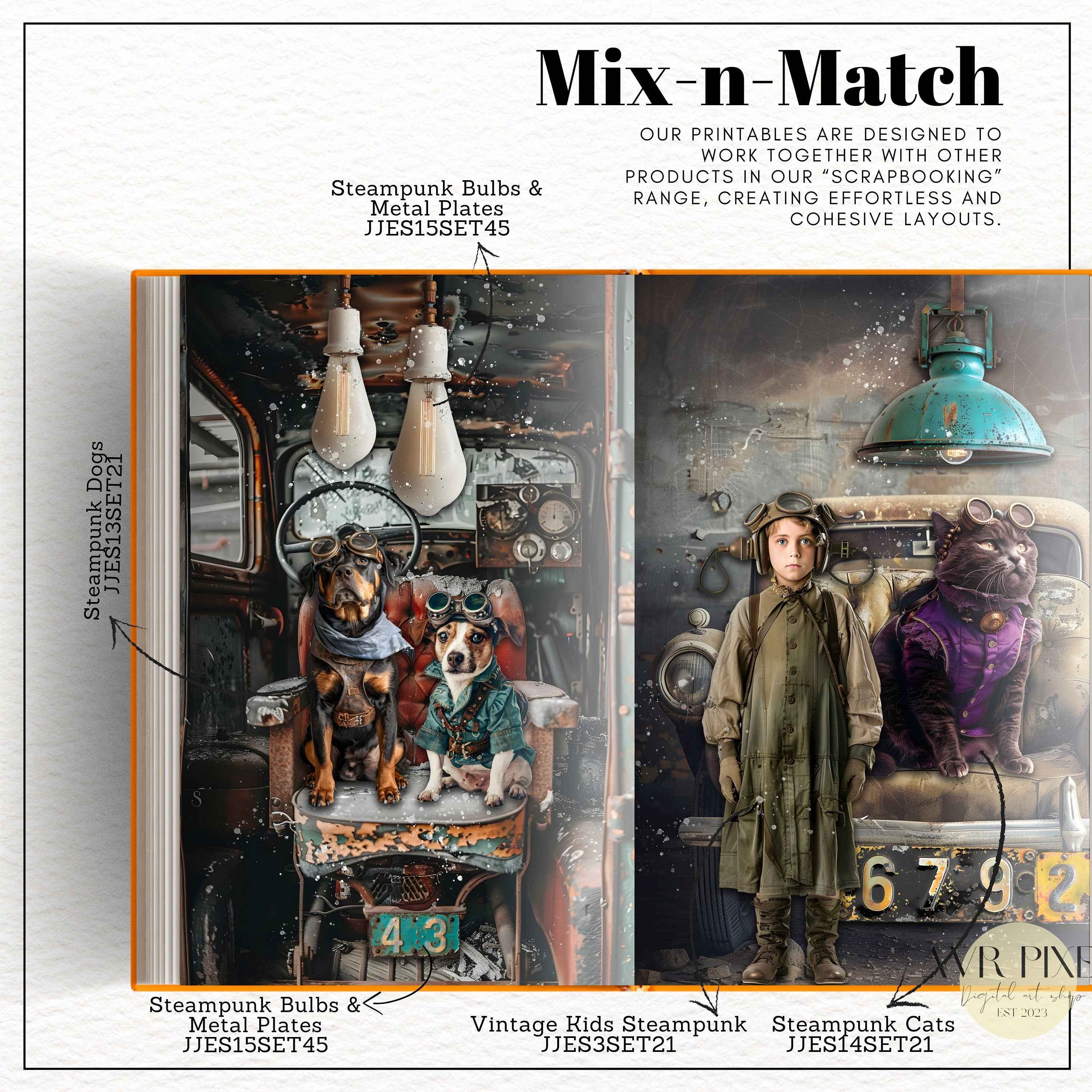Steampunk Dogs Ephemera Set: Vintage Junk Journal Kit (PDF Download)_JJES13SET21
