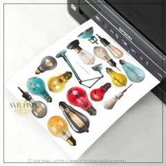 Steampunk Scrapbook Ephemera Set: Victorian Bulbs & Metal Plates (PDF Download)