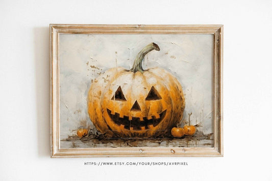 Halloween Wall Art | Vintage Jack O Lantern  -  Pumpkin Oil Painting _ Avr pixel - Avr Pixel
