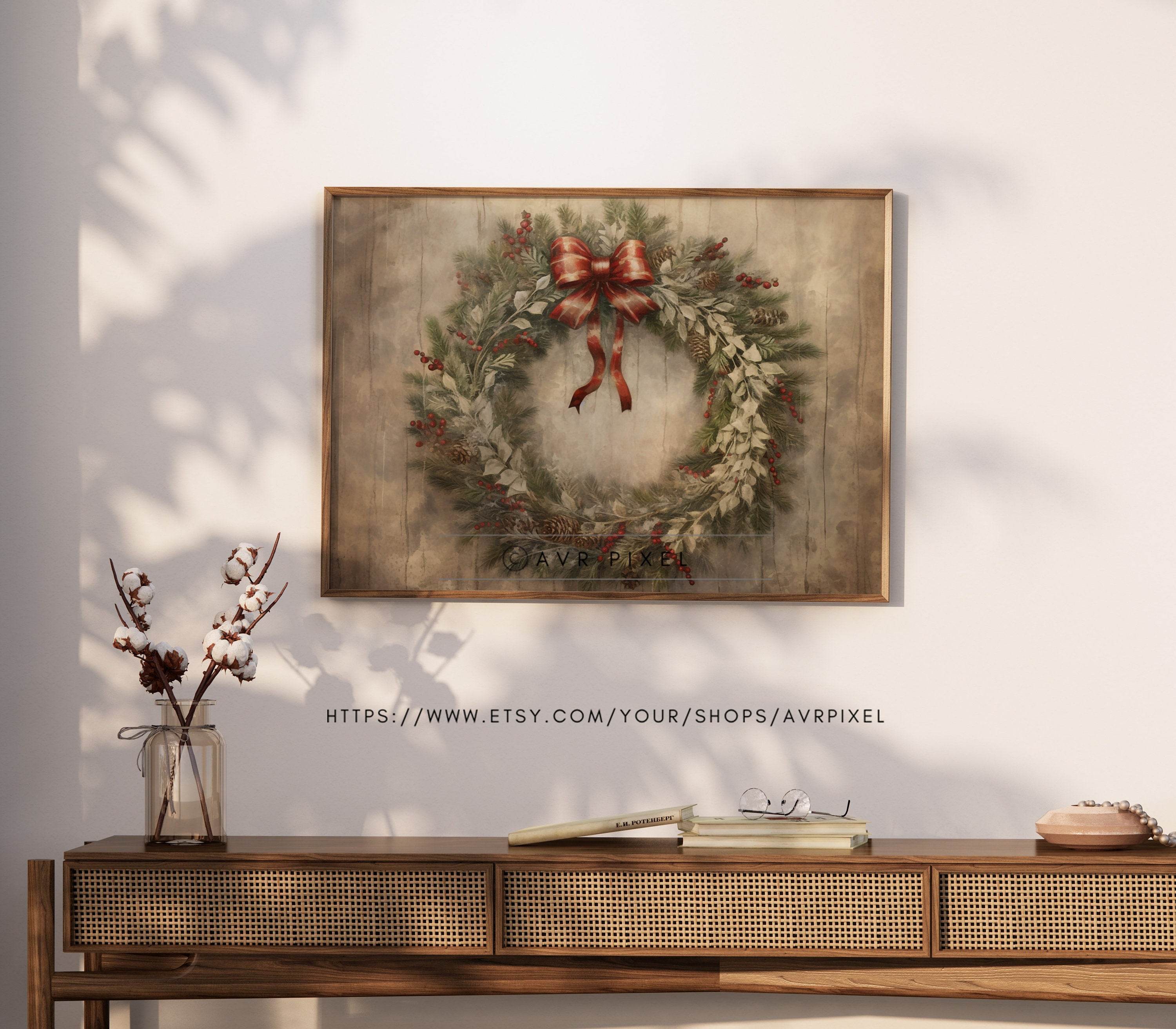 Christmas Wall Art | Vintage  Wreath  - Holiday Decor _ Avr pixel - Avr Pixel