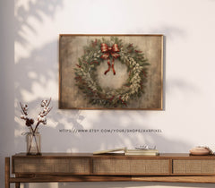 Christmas Wall Art | Vintage  Wreath  - Holiday Decor _ Avr pixel - Avr Pixel