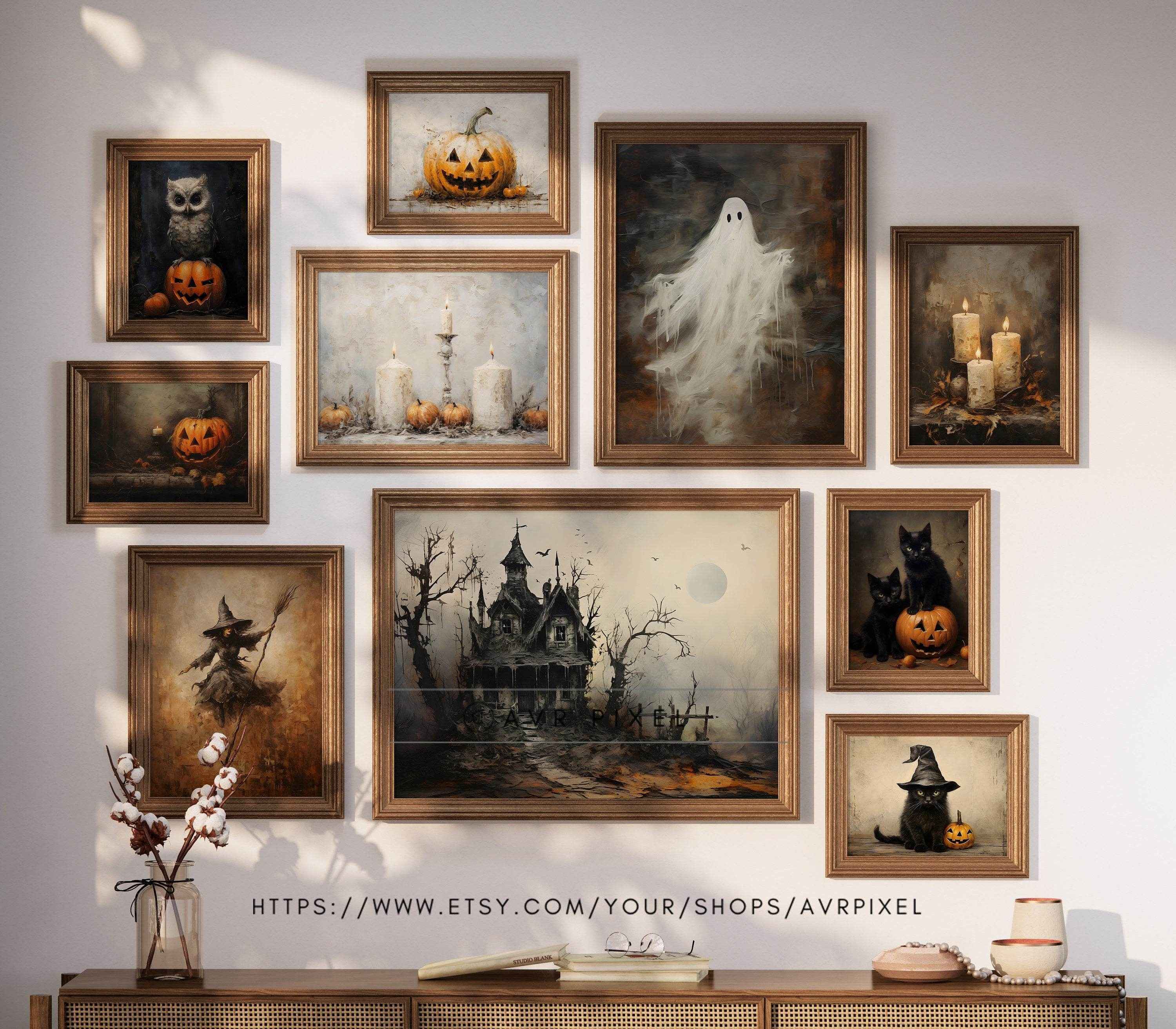 Halloween Wall Art Prints Set - 10 Spooky Prints of Ghosts, Witches, and Haunted Houses by Avr Pixel - Avr Pixel