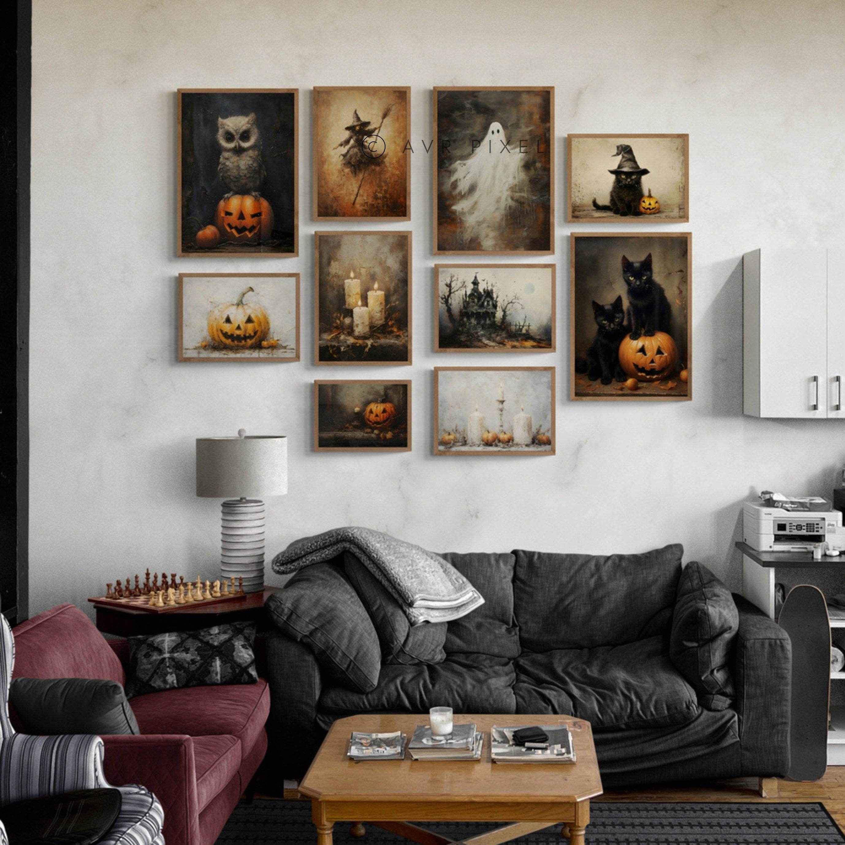 Halloween Wall Art Prints Set - 10 Spooky Prints of Ghosts, Witches, and Haunted Houses by Avr Pixel - Avr Pixel