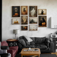Halloween Wall Art Prints Set - 10 Spooky Prints of Ghosts, Witches, and Haunted Houses by Avr Pixel - Avr Pixel