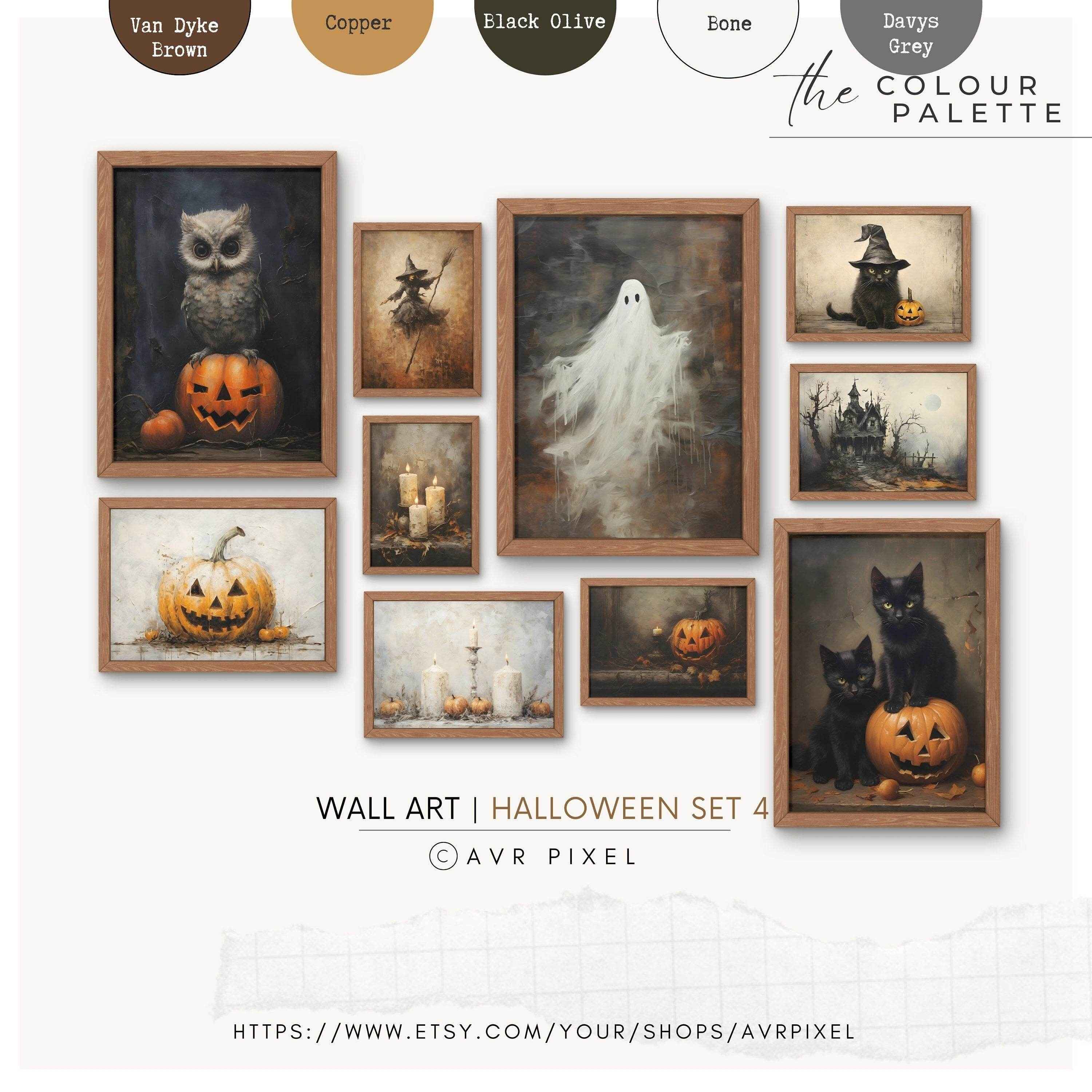 Halloween Wall Art Prints Set - 10 Spooky Prints of Ghosts, Witches, and Haunted Houses by Avr Pixel - Avr Pixel