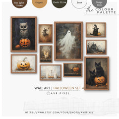Halloween Wall Art Prints Set - 10 Spooky Prints of Ghosts, Witches, and Haunted Houses by Avr Pixel - Avr Pixel