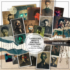 Laser-Eyed Ghosts Portraits for Halloween Scrapbooking  Journaling Decor - Printable Photos with Eerie Charm