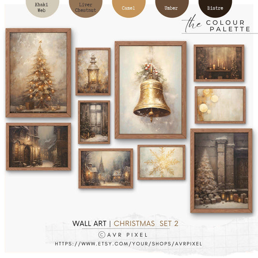 Christmas Wall Art | Rustic  Set - 10 Vintage Holiday Prints for Cozy Home Decor _ Avr pixel - Avr Pixel