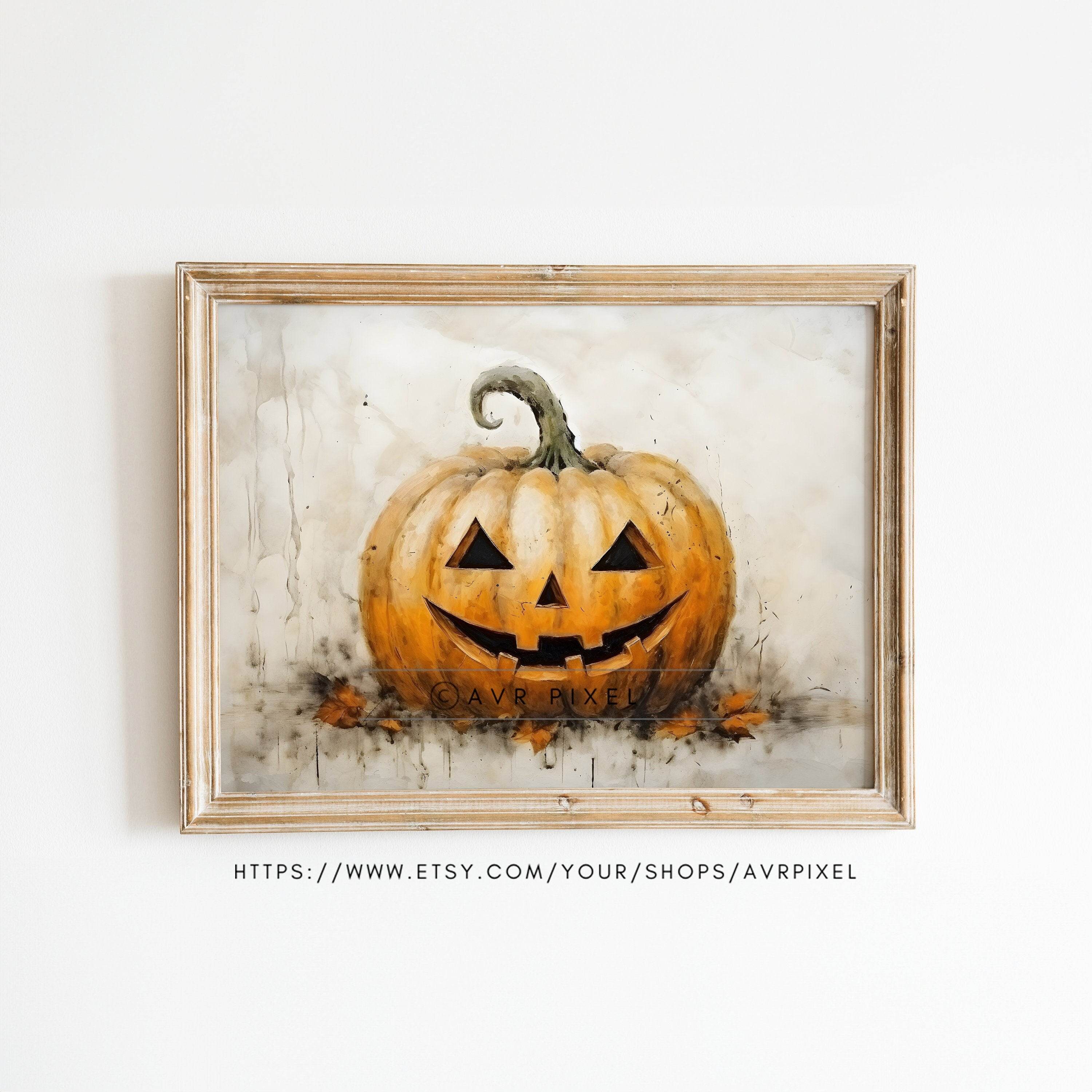 Halloween Wall Art | Vintage  Jack-o-Lantern Oil Paintings - Muted Spooky  Prints for Farmhouse Decor _ Avr pixel - Avr Pixel