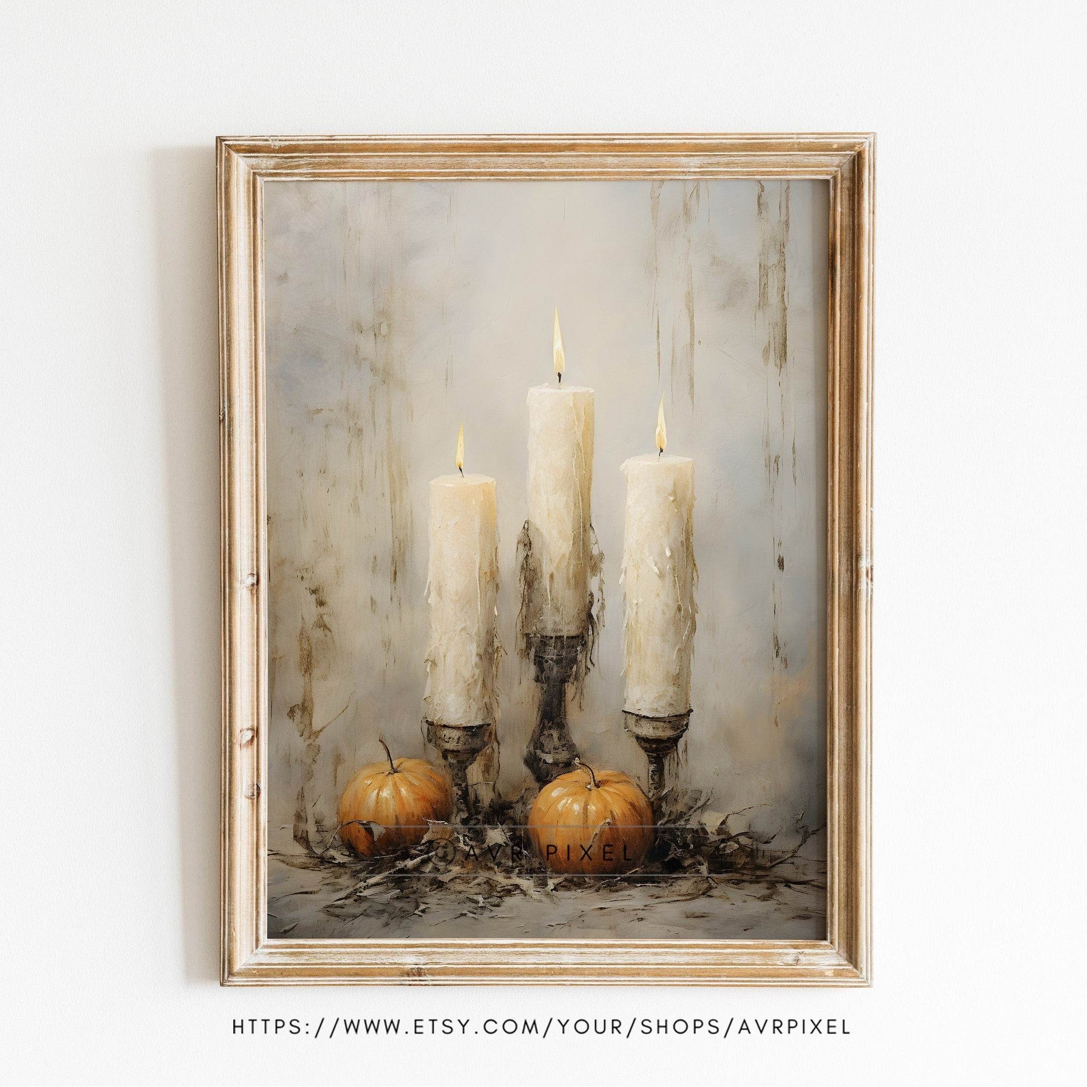 Halloween Wall Art | Spooky  Candle  | Vintage Oil Painting | Fall Home Decor, Rustic Autumn Print  WAS8P1 _ Avr pixel - Avr Pixel