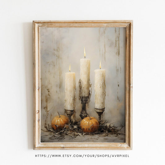 Halloween Wall Art | Spooky  Candle  | Vintage Oil Painting | Fall Home Decor, Rustic Autumn Print  WAS8P1 _ Avr pixel - Avr Pixel