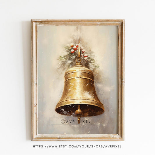 Christmas Wall Art | Gold  Bells  | Vintage Holiday Decor | Printable Digital Download WAS2P4 _ Avr pixel - Avr Pixel