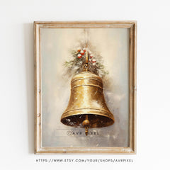 Christmas Wall Art | Gold  Bells  | Vintage Holiday Decor | Printable Digital Download WAS2P4 _ Avr pixel - Avr Pixel