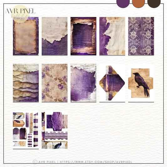 Halloween Digital Paper Pack | Rustic Vintage Scrapbook Sheets & Journaling Pages | Commercial Use