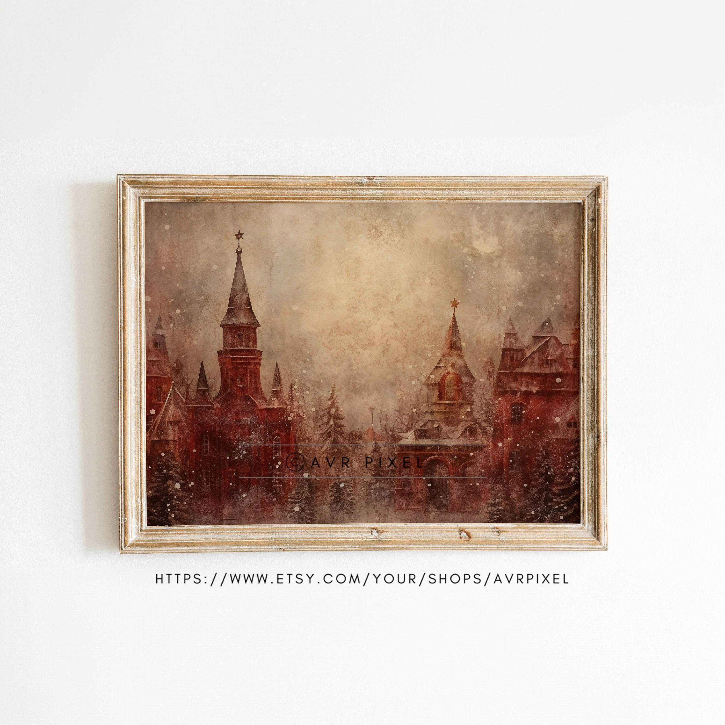 Christmas Wall Art | Winter Scene Print - Festive Red Brick Church _ Avr pixel - Avr Pixel