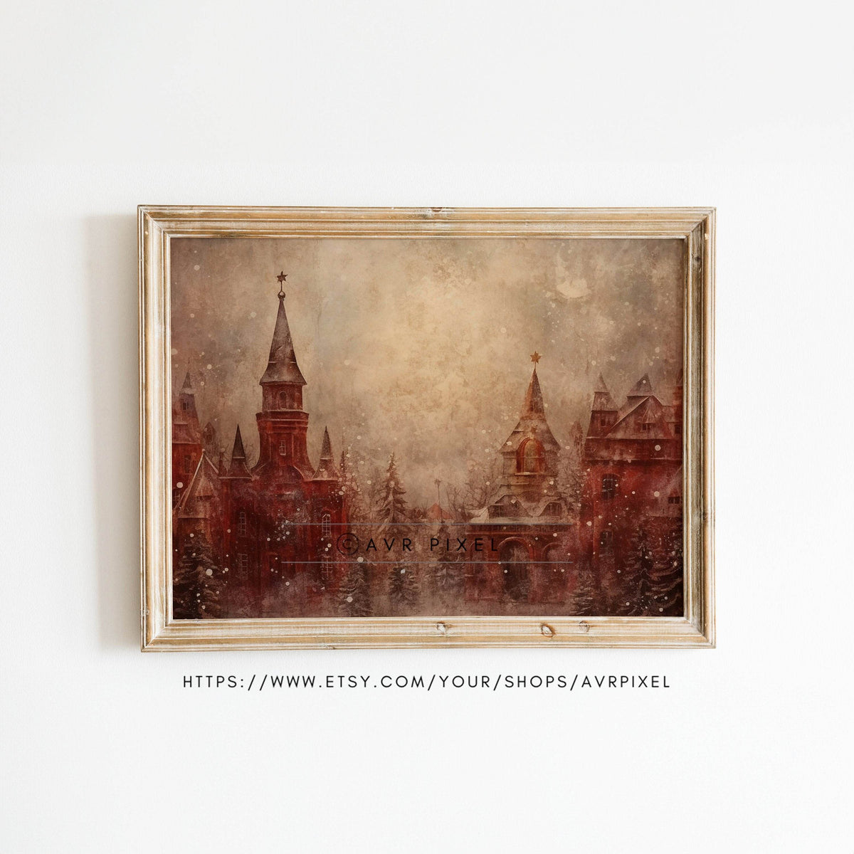 Christmas Wall Art | Winter Scene Print - Festive Red Brick Church _ Avr pixel - Avr Pixel