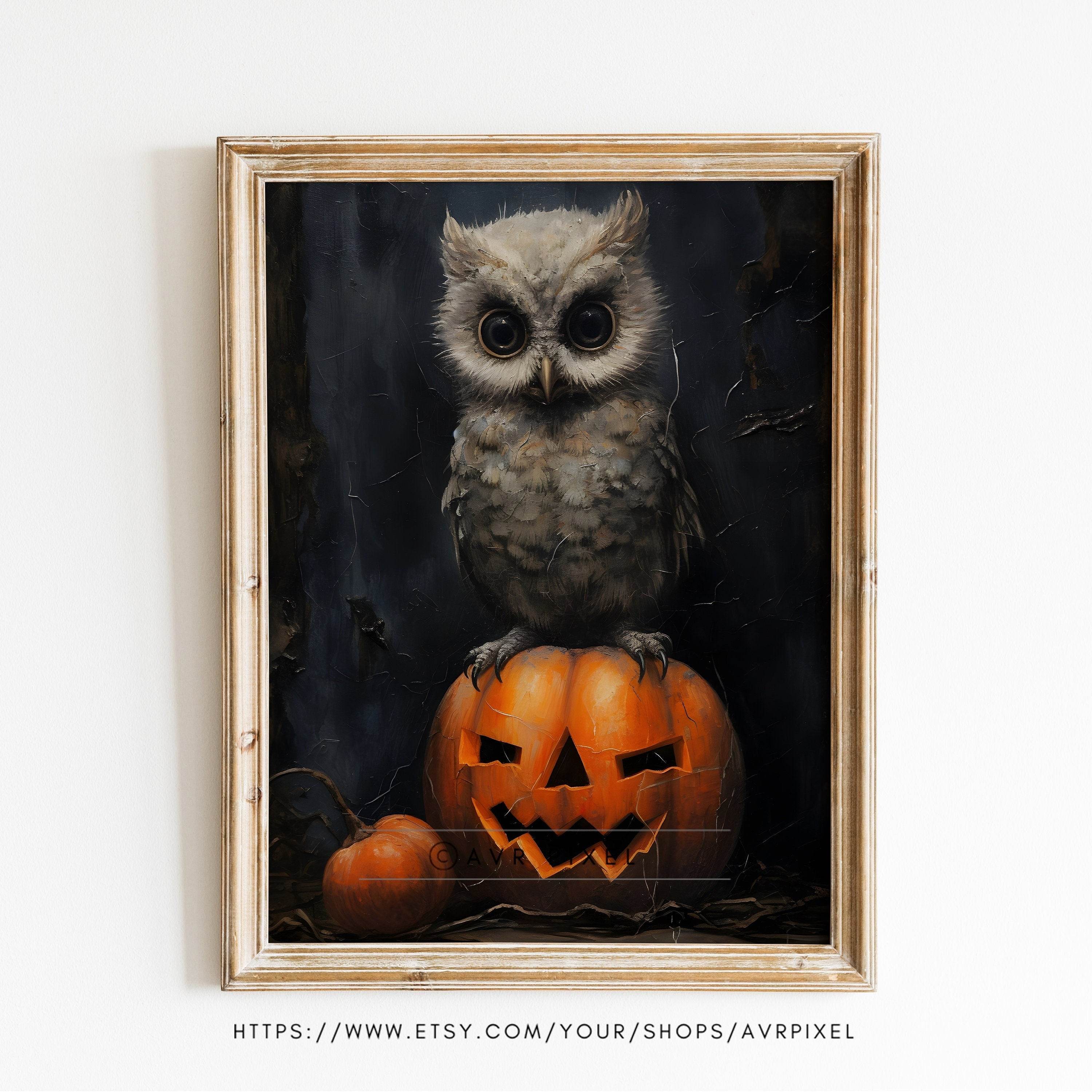 Halloween Wall Art | Whimsical  Owl  - Festive Pumpkin Decor _ Avr pixel - Avr Pixel