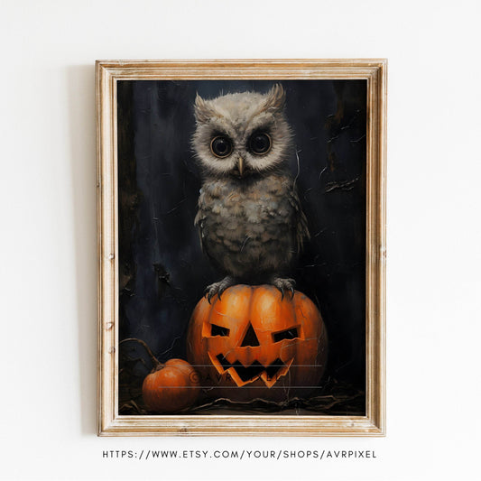 Halloween Wall Art | Whimsical  Owl  - Festive Pumpkin Decor _ Avr pixel - Avr Pixel