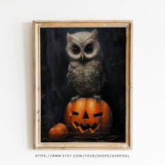 Halloween Wall Art | Whimsical  Owl  - Festive Pumpkin Decor _ Avr pixel - Avr Pixel