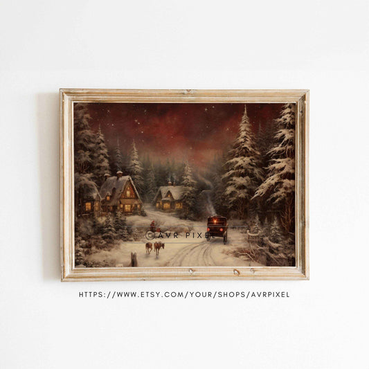 Christmas Wall Art | Rustic Snowy Pine  - Vintage Holiday Landscape Decor _ Avr pixel - Avr Pixel