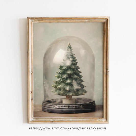 Christmas Wall Art |  Tree Snow Globe  | Rustic Farmhouse Holiday Decor | Printable Digital Download WAS1P1 _ Avr pixel - Avr Pixel