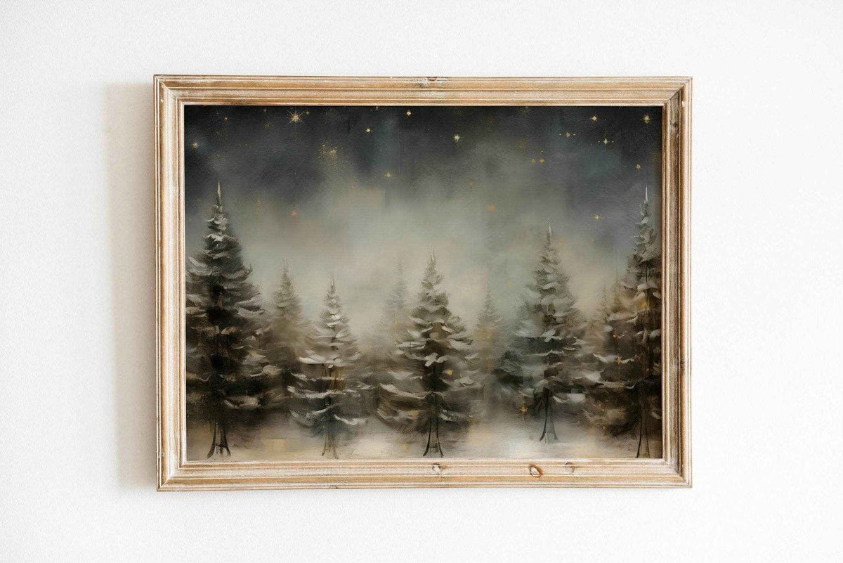 Christmas Wall Art | Winter Forest Night Sky  - Rustic Starry Woodland Decor _ Avr pixel - Avr Pixel