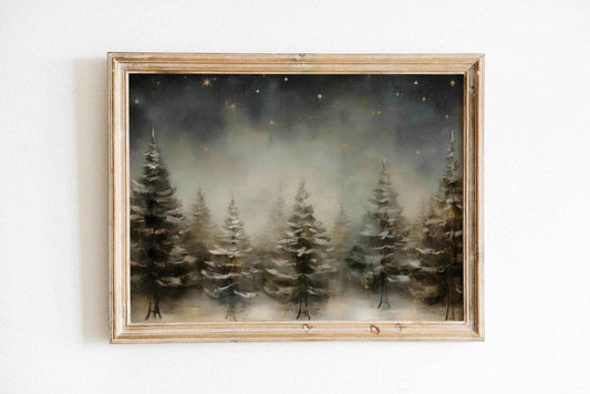 Christmas Wall Art | Winter Forest Night Sky  - Rustic Starry Woodland Decor _ Avr pixel - Avr Pixel