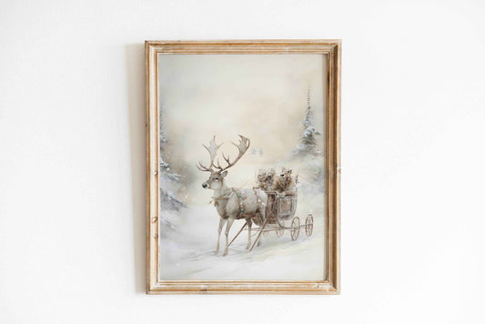 Christmas Wall Art | Reindeer Sleigh Ride  - Winter Wonderland Holiday Decor Print _ Avr pixel - Avr Pixel