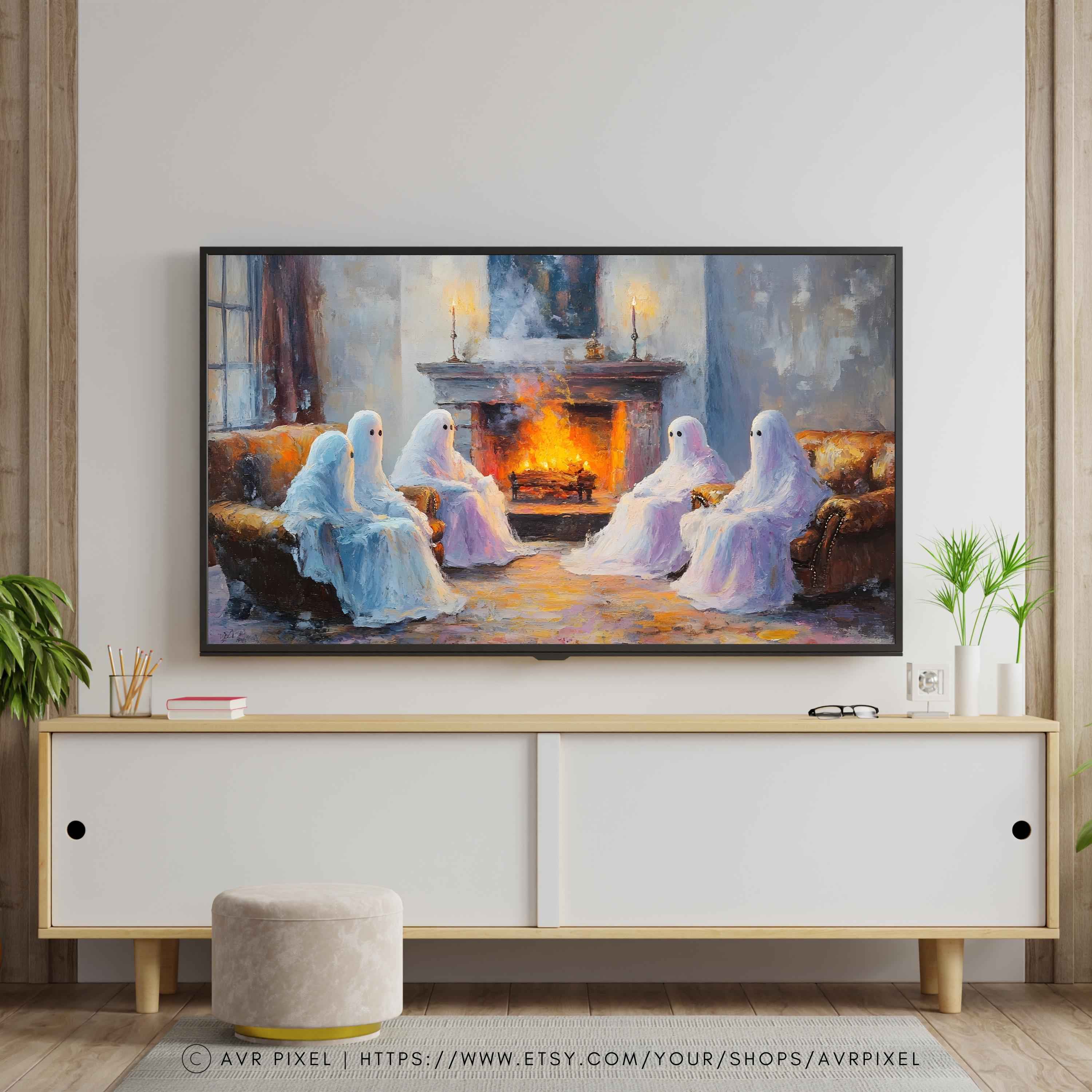 Samsung Frame TV Art |Ghostly gathering |  Modern Home Decor, Unique Wall Art for Living Room, Minimalist Design | TVH1