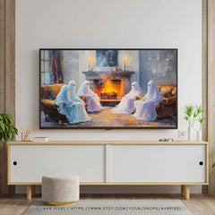 Samsung Frame TV Art |Ghostly gathering |  Modern Home Decor, Unique Wall Art for Living Room, Minimalist Design | TVH1