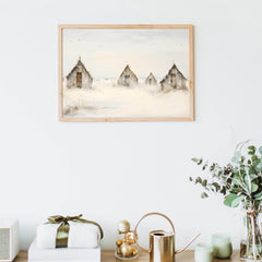 Christmas Wall Art | Rustic Winter Village  - Cozy Farmhouse Landscape Print _ Avr pixel - Avr Pixel