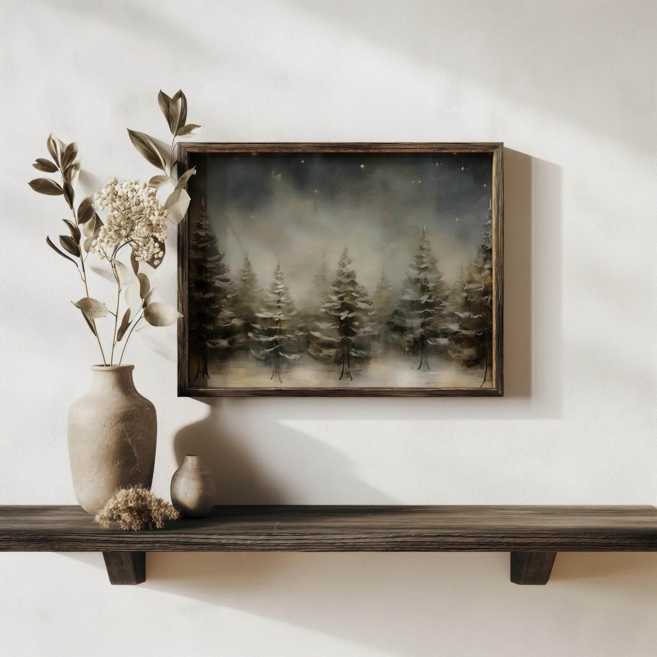 Christmas Wall Art | Winter Forest Night Sky  - Rustic Starry Woodland Decor _ Avr pixel - Avr Pixel