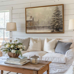 Rustic Winter Scene Print: Snowy Christmas Tree Farmhouse Decor (PDF Download)